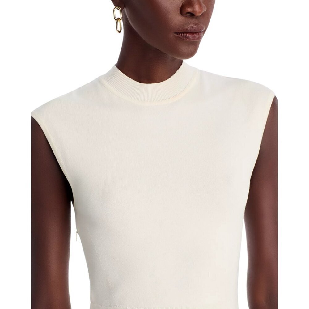 Hugo Boss Ferdola Mixed Media Midi Dress Women's XS Ivory Black Career Chic NWOT - Picture 3 of 16